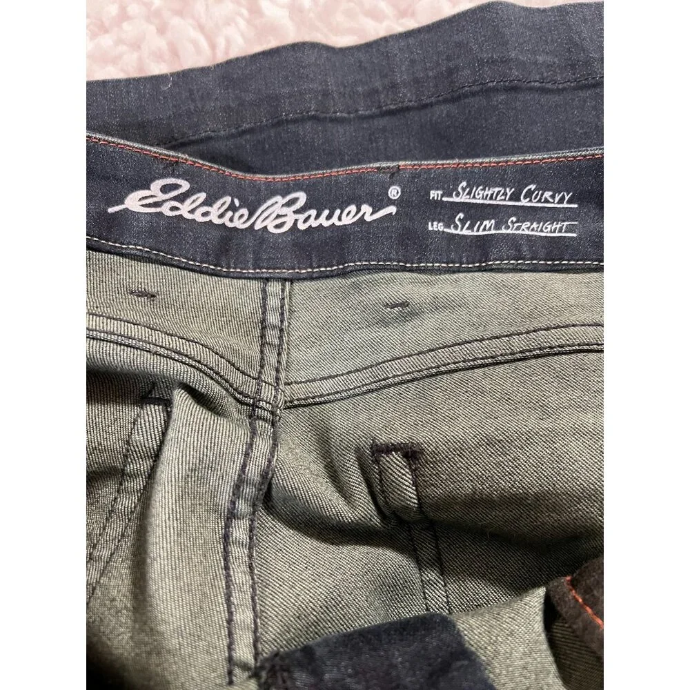 Eddie Bauer Slightly Curvy Jeans Sz 14 Womens Slim Straight  Dark Wash - Picture 5 of 12